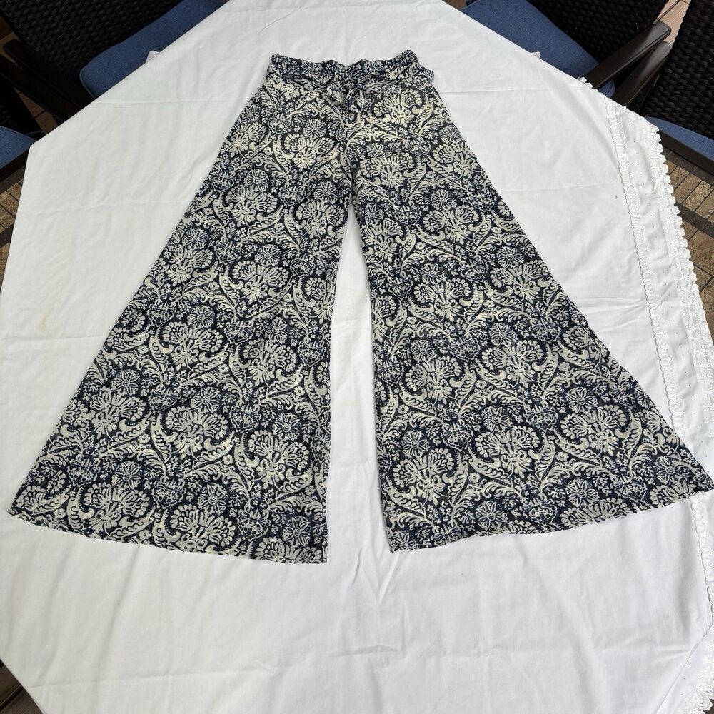 Truth NYC Palazzo Pants Blue BOHO Damask Paisley Wide Sheer Built In Shorts Sz S